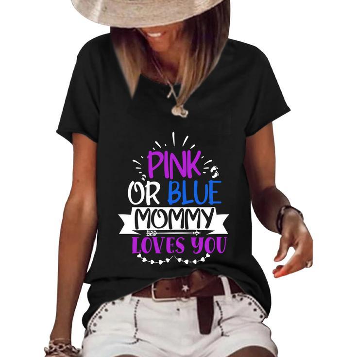 Pregnancy Announcet Pink Or Blue Mommy Loves You Cute Gift Women's Short Sleeve Loose T-shirt