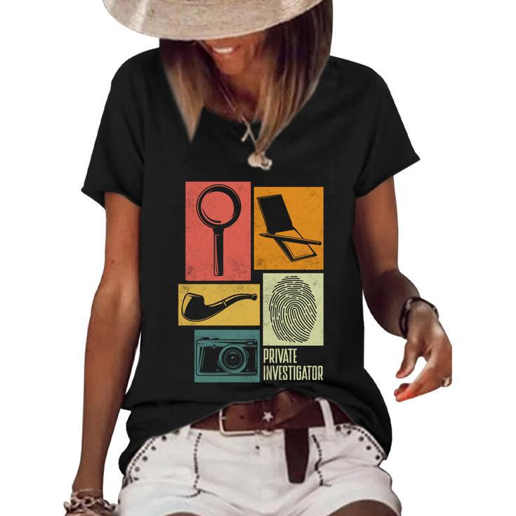 Private Detective Crime Investigator Silhouettes Gift Women's Short Sleeve Loose T-shirt
