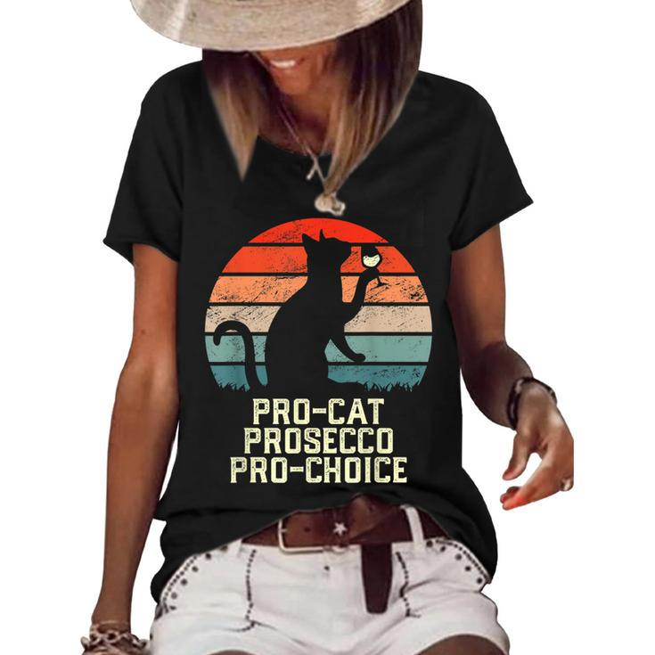 Pro-Cat Prosecco Pro Choice Scotus Defend Roe Funny Meme  Women's Short Sleeve Loose T-shirt