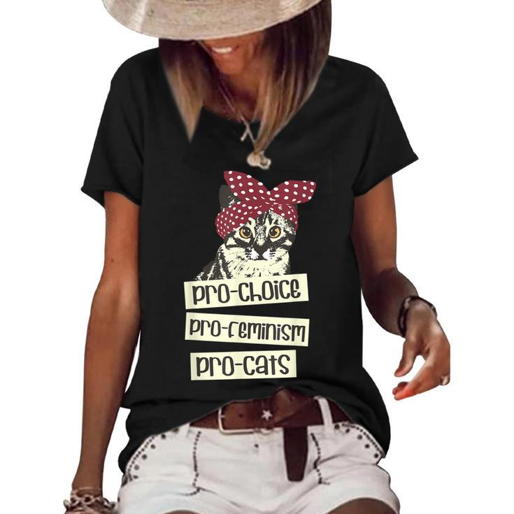 Pro Choice Pro Feminism Pro Cats Feminism Feminist  V2 Women's Short Sleeve Loose T-shirt