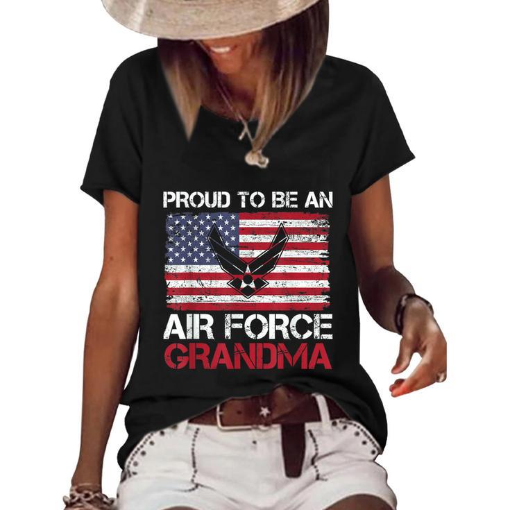 Proud Air Force Grandma Funny American Flag V2 Women's Short Sleeve Loose T-shirt