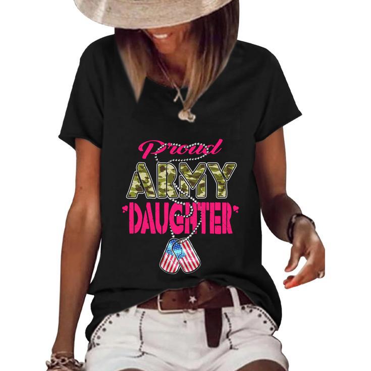 Proud Army Daughter Us Flag Gift Camo Dog Tags Military Child Gift Women's Short Sleeve Loose T-shirt