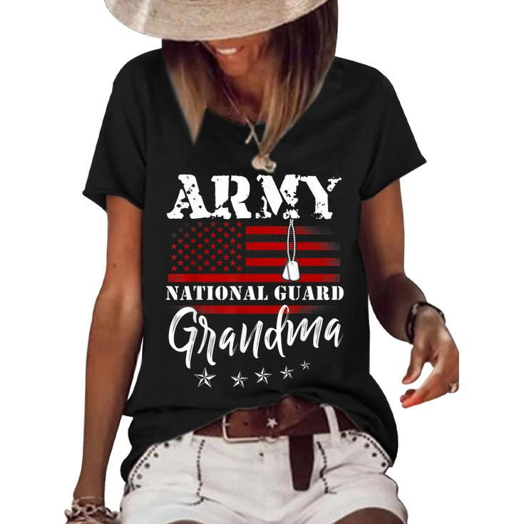 Proud Army National Guard Grandma Us Flag  Us Military  Women's Short Sleeve Loose T-shirt
