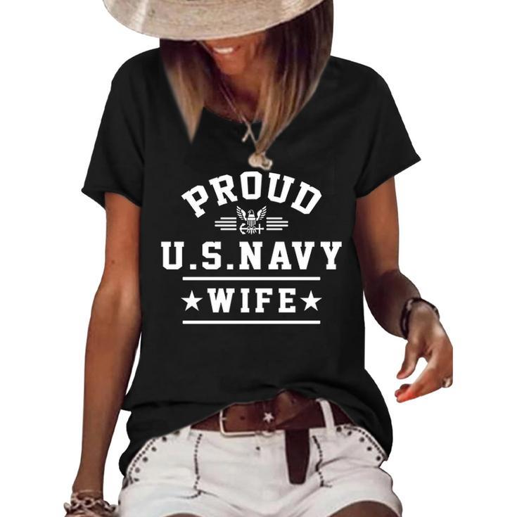 Proud Navy Wife - Wife Of A Navy Veteran Women's Short Sleeve Loose T-shirt