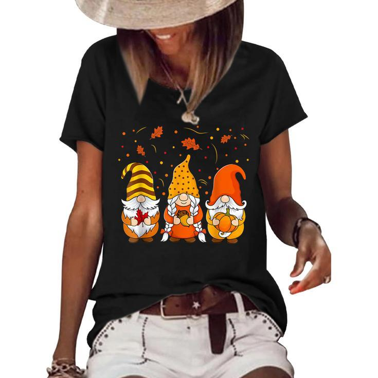 Pumpkin Gnomes Fall Autumn Cute Halloween Thanksgiving Gift  Women's Short Sleeve Loose T-shirt