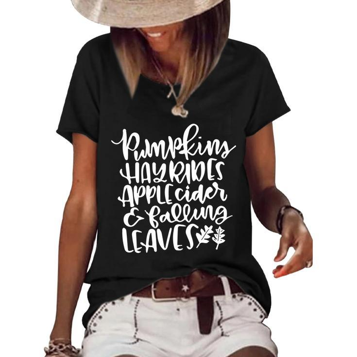 Pumpkin Hayrides Apple Cider Falling Leaves Graphic Design Printed Casual Daily Basic Women's Short Sleeve Loose T-shirt