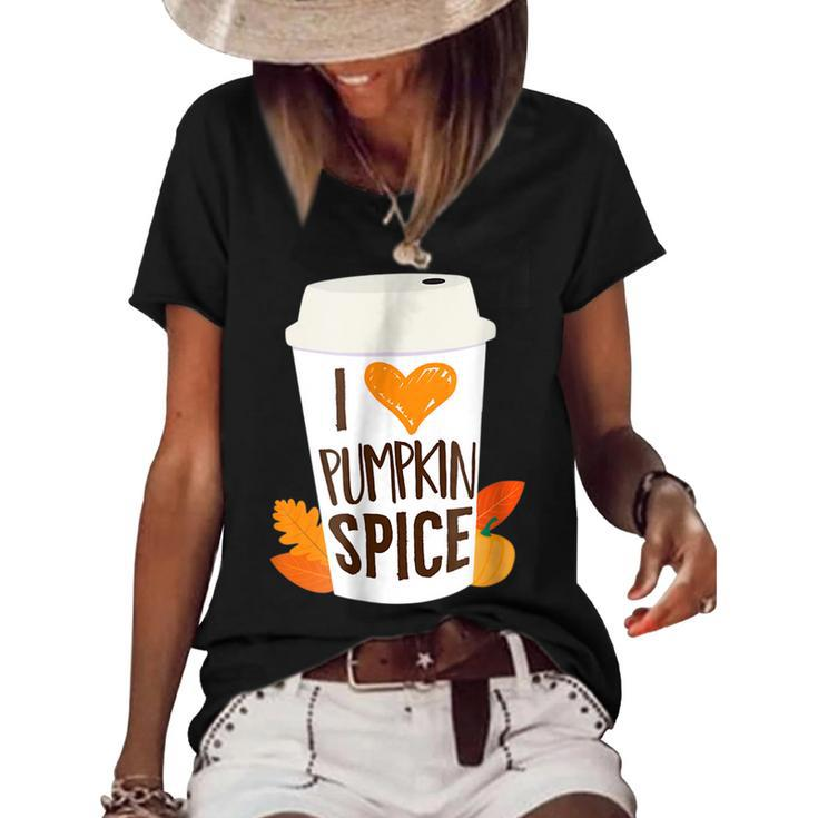 Pumpkin Spice Coffee Latte Fall Autumn Season And Halloween  Women's Short Sleeve Loose T-shirt