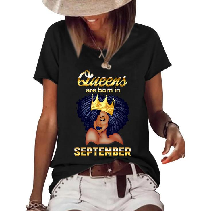 Queens Are Born In September Birthday  For Black Women  Women's Short Sleeve Loose T-shirt