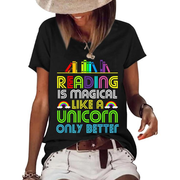 Reading Magical Unicorn T  Gifts For Men Women Kids Women's Short Sleeve Loose T-shirt