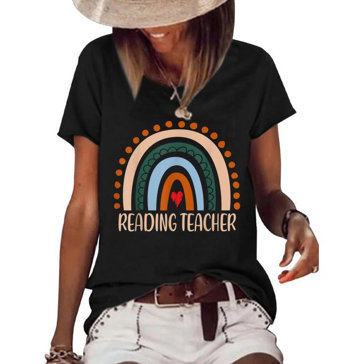 Reading Teacher Rainbow Appreciation Day Back To School  Women's Short Sleeve Loose T-shirt