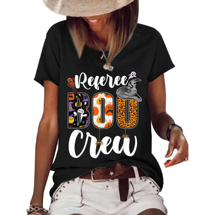 Referee Boo Crew Ghost Funny Referee Halloween Matching  Women's Short Sleeve Loose T-shirt