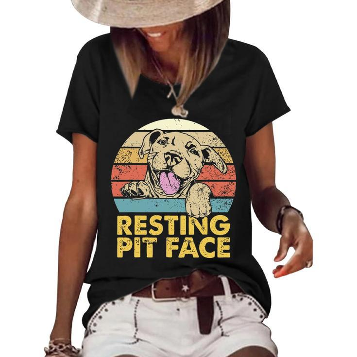 Resting Pit Face   Pitbull Pibble Pittie Pit Bull Terrier  Women's Short Sleeve Loose T-shirt