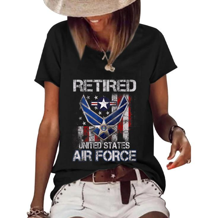 Retired Us Air Force Veteran Usaf Veteran Flag Vintage V2 Women's Short Sleeve Loose T-shirt