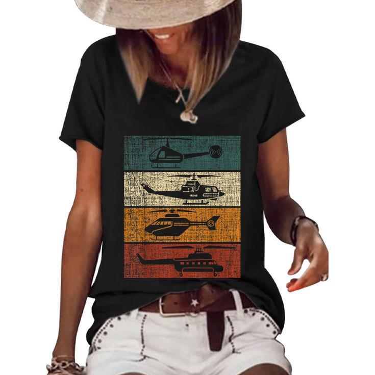 Retro Helicopter Pilot Vintage Aviation Women's Short Sleeve Loose T-shirt