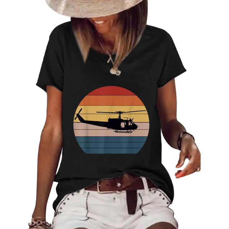 Retro Huey Veteran Helicopter Vintage Air Force Gift V3 Women's Short Sleeve Loose T-shirt