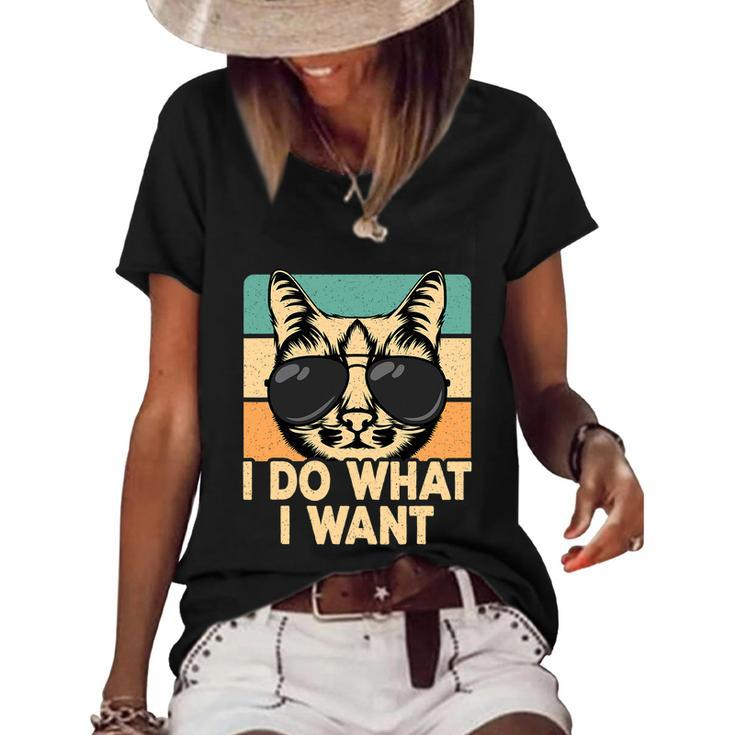 Retro I Do What I Want Funny Cat Lover Women's Short Sleeve Loose T-shirt
