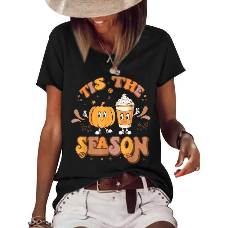 Retro Tis The Season Pumpkin Spice Fall Vibes Thanksgiving  Women's Short Sleeve Loose T-shirt
