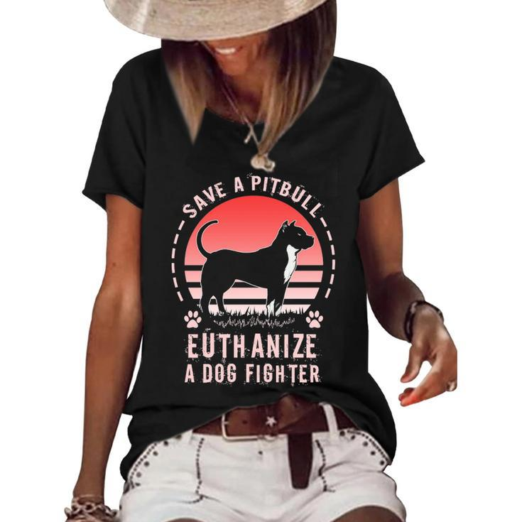 Save A Pitbull Euthanize A Dog Fighter Pitbull Rescue Pullover Women's Short Sleeve Loose T-shirt