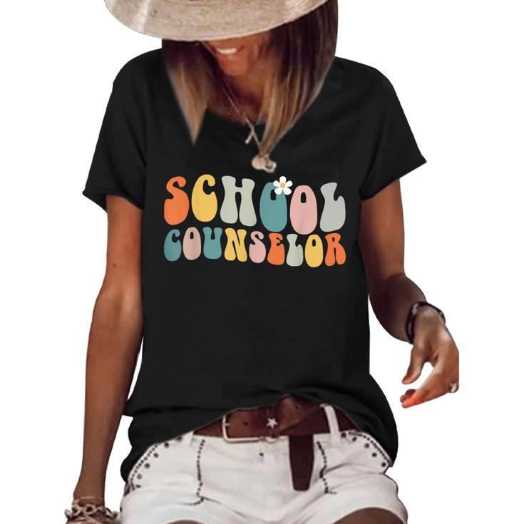 School Counselor Groovy Retro Vintage  Women's Short Sleeve Loose T-shirt