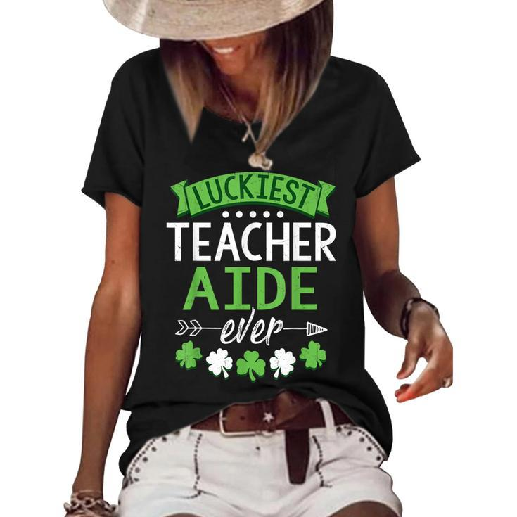 Shamrock One Lucky Teacher Aide St Patricks Day School  Women's Short Sleeve Loose T-shirt