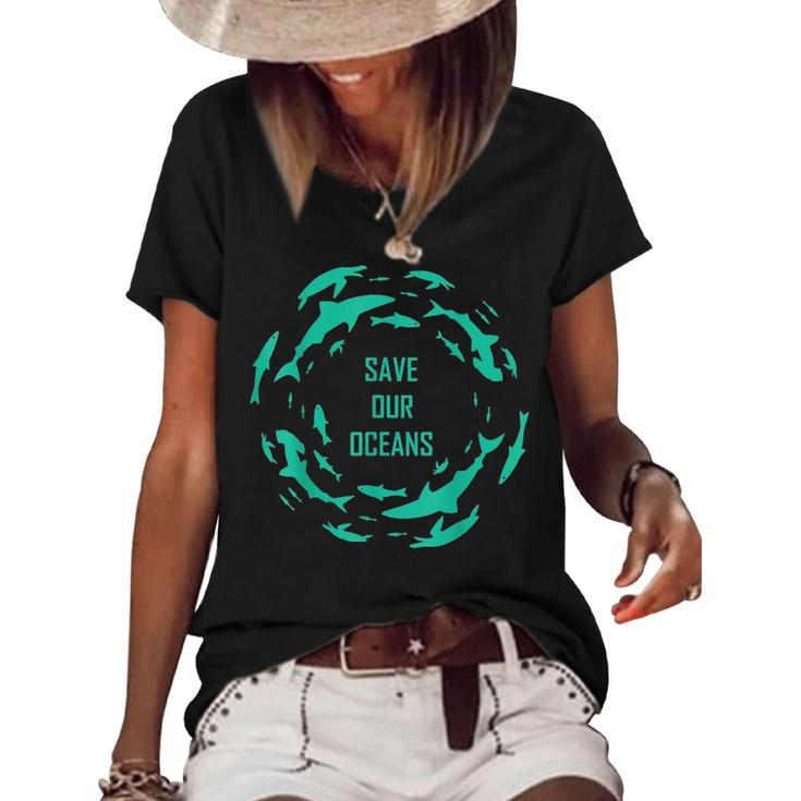 Shark  Save Our Oceans Sharks Scuba Diver Gift  Women's Short Sleeve Loose T-shirt