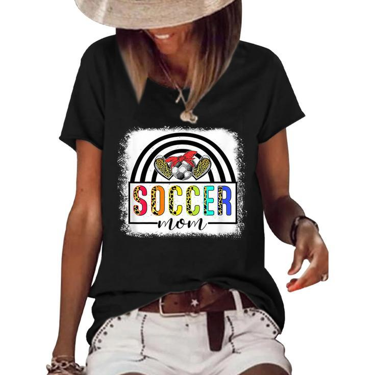 Soccer Mom Rainbow Leopard Funny Soccer Mom Mothers Day 2022 Women's Short Sleeve Loose T-shirt