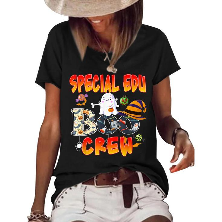 Special Edu Boo Crew Halloween Funny Ghost Teaching  Women's Short Sleeve Loose T-shirt