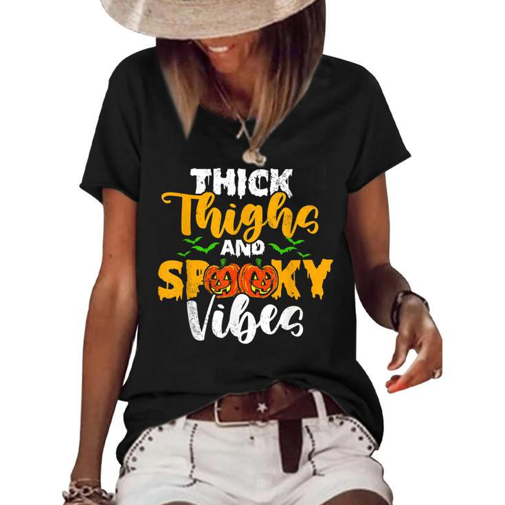 Spooky Halloween Thick Thighs Spooky Vibes Halloween   Women's Short Sleeve Loose T-shirt