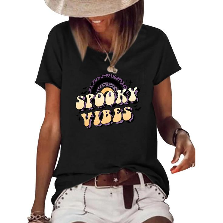 Spooky Vibes Leopard Rainbow Funny Halloween Women's Short Sleeve Loose T-shirt