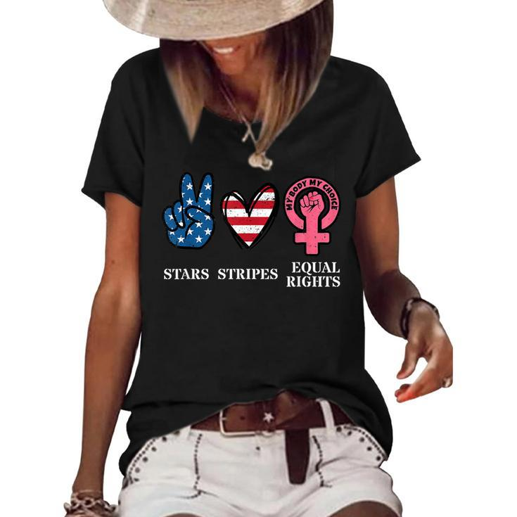 Stars Stripes & Equal Rights 4Th Of July Reproductive Rights  Women's Short Sleeve Loose T-shirt