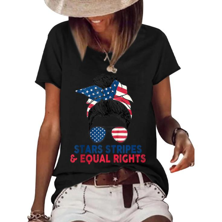 Stars Stripes And Equal Rights 4Th Of July Womens Rights  Women's Short Sleeve Loose T-shirt