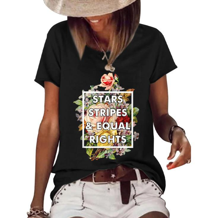 Stars Stripes And Equal Rights 4Th Of July Womens Rights  Women's Short Sleeve Loose T-shirt