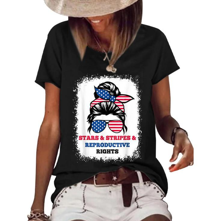 Stars Stripes Reproductive Rights Messy Bun 4Th Of July  V3 Women's Short Sleeve Loose T-shirt