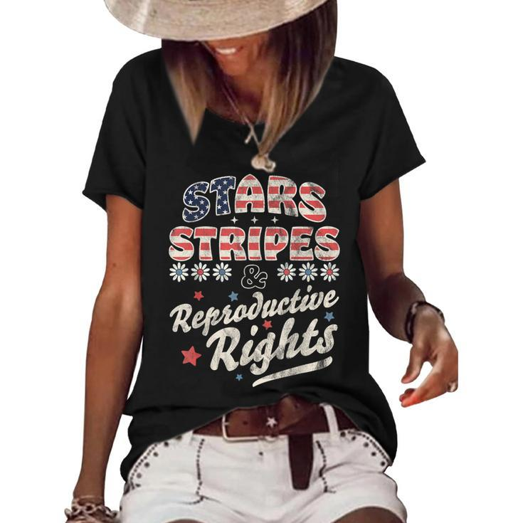 Stars Stripes Reproductive Rights Patriotic 4Th Of July Cute  V3 Women's Short Sleeve Loose T-shirt