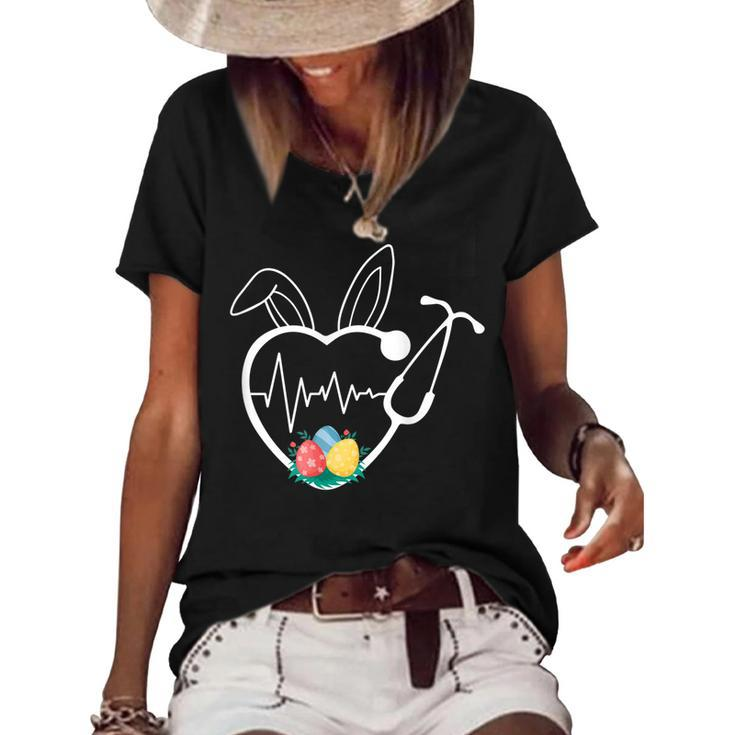Stethoscope Love Easter Nurse Life Egg Nurse Easter Bunny  Women's Short Sleeve Loose T-shirt