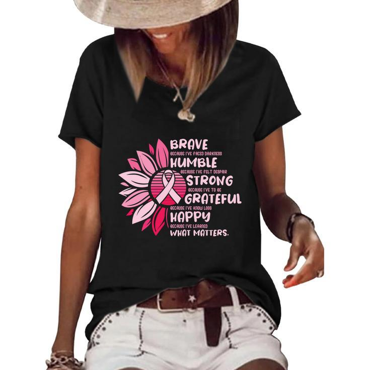 Sunflower Pink Ribbon Breast Caner Women's Short Sleeve Loose T-shirt