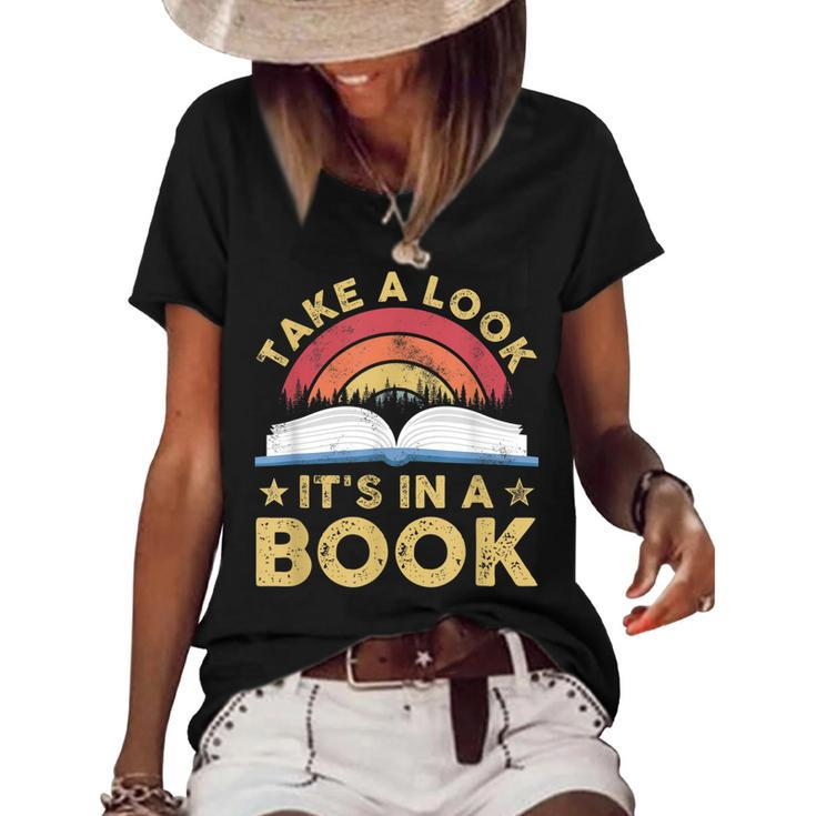 Take A Look Its In A Book Reading Vintage Retro Rainbow  Women's Short Sleeve Loose T-shirt