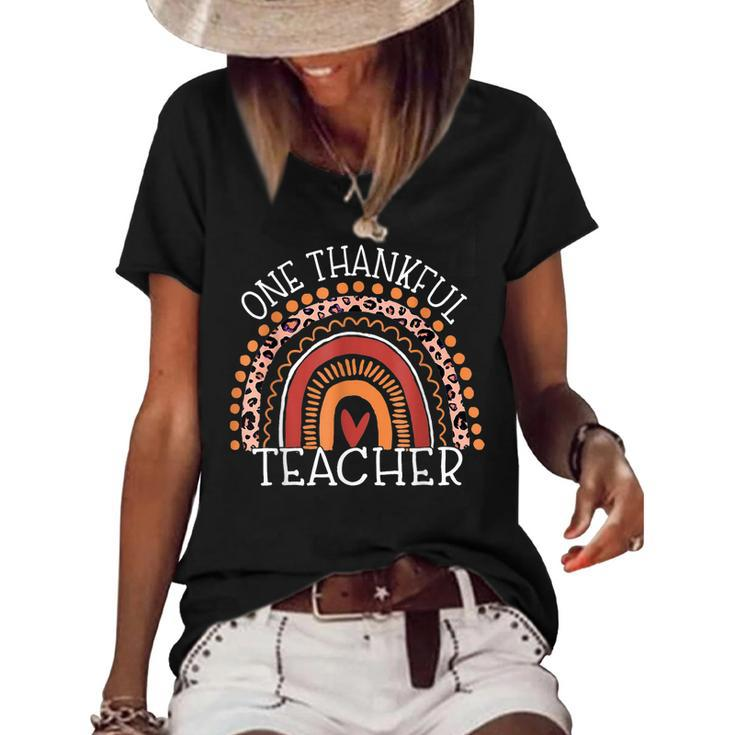 Teacher Thanksgiving - Leopard Rainbow One Thankful Teacher  Women's Short Sleeve Loose T-shirt