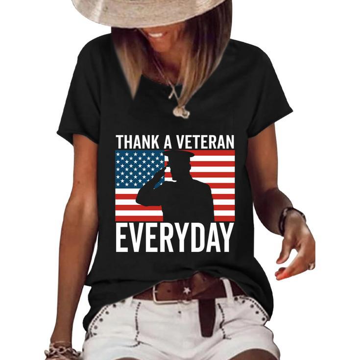 Thank A Veteran Everyday Memorial Day Veterans Day Flag Gift Women's Short Sleeve Loose T-shirt