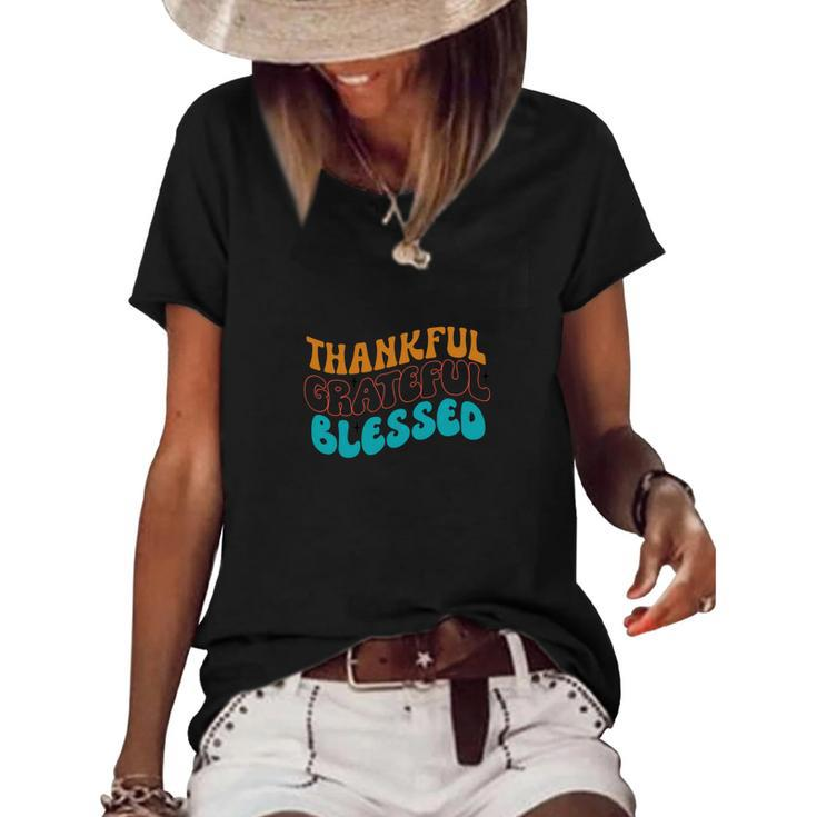 Thankful Grateful Blessed Retro Vintage Fall Women's Short Sleeve Loose T-shirt