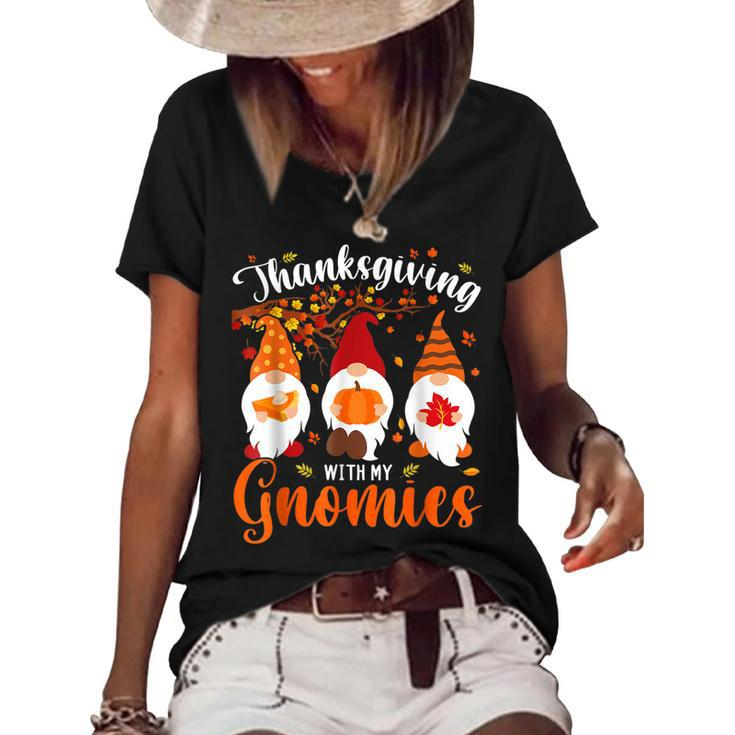 Thanksgiving With My Gnomies Funny Autumn Gnomes Lover  Women's Short Sleeve Loose T-shirt