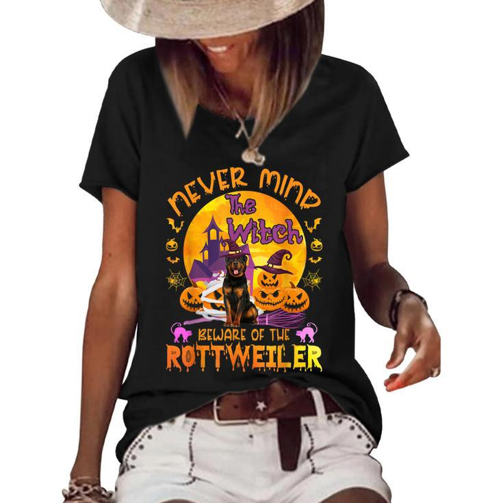 The Witch Beware Of The Rottweiler Halloween  Women's Short Sleeve Loose T-shirt