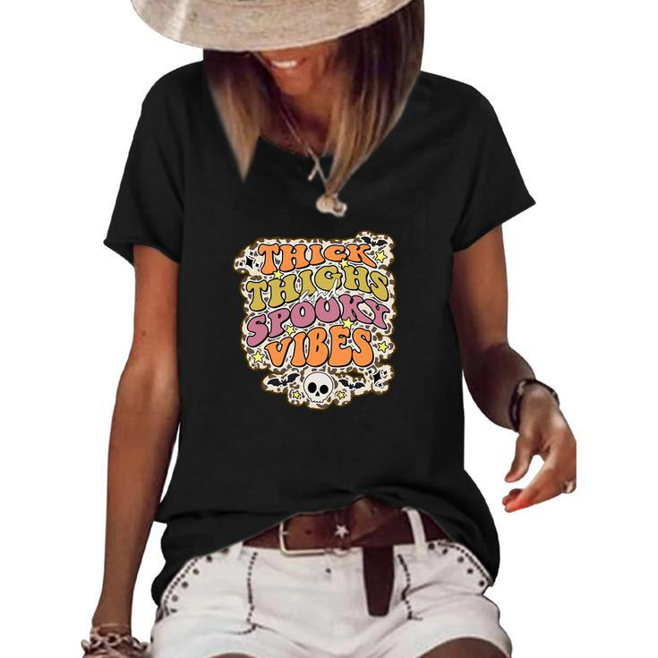 Thick Thights And Spooky Vibes Happy Funny Halloween Women's Short Sleeve Loose T-shirt