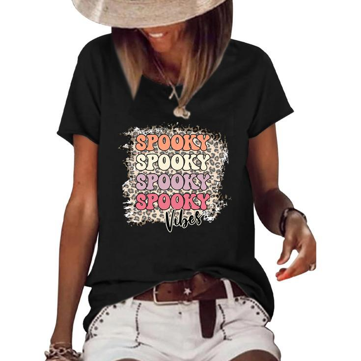 Thick Thights And Spooky Vibes Happy Halloween Retro Style Women's Short Sleeve Loose T-shirt