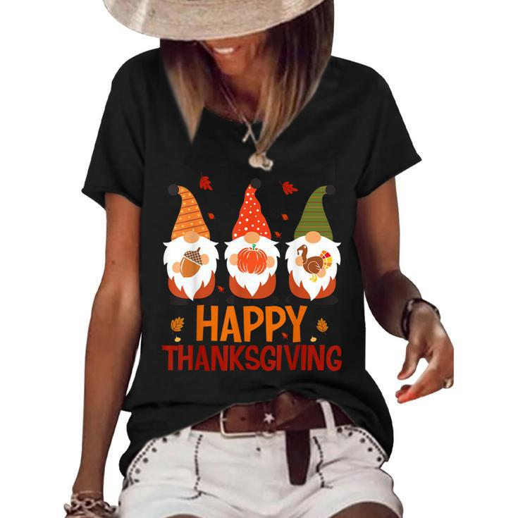 Three Gnomes Happy Thanksgiving Autumn Fall Pumpkin Spice  V2 Women's Short Sleeve Loose T-shirt