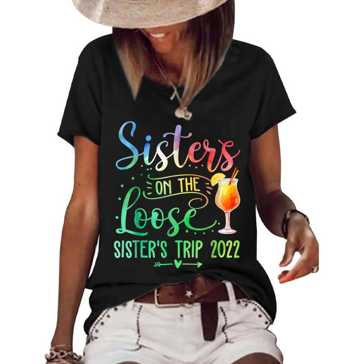 Tie Dye Sisters On The Loose Sisters Weekend Trip 2022  Women's Short Sleeve Loose T-shirt