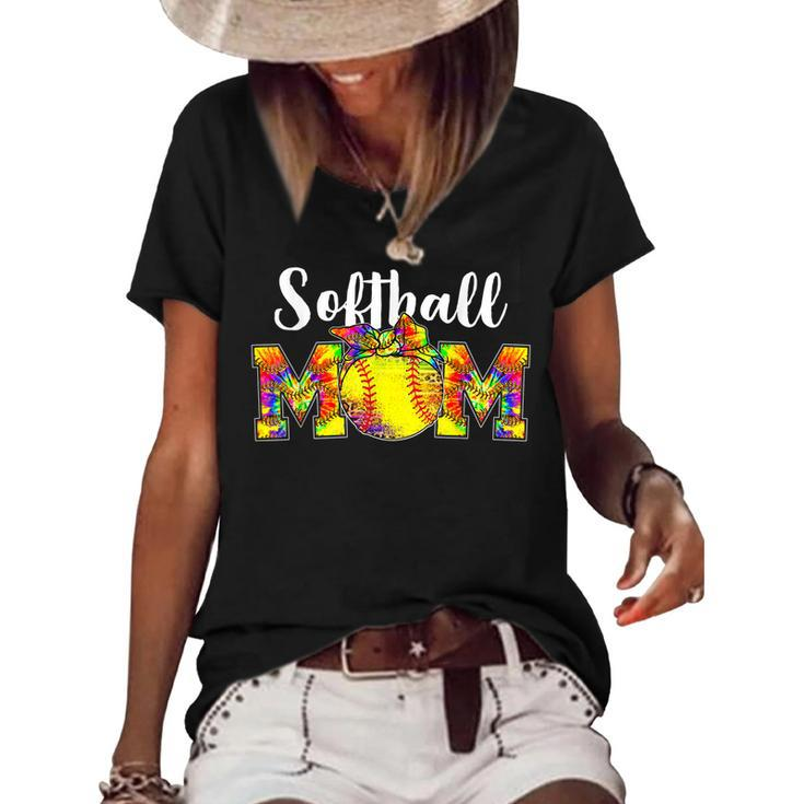 Tie Dye Softball Mom  Softball Game Day Vibes Mothers Day  Women's Short Sleeve Loose T-shirt