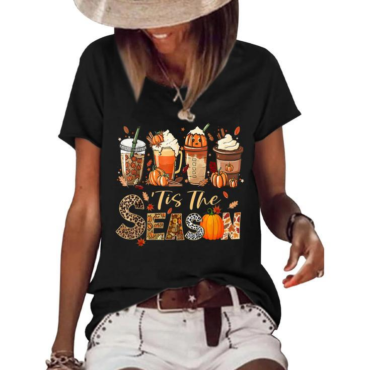 Tis The Season Pumpkin Spice Coffee Fall Autumn Thanksgiving  Women's Short Sleeve Loose T-shirt