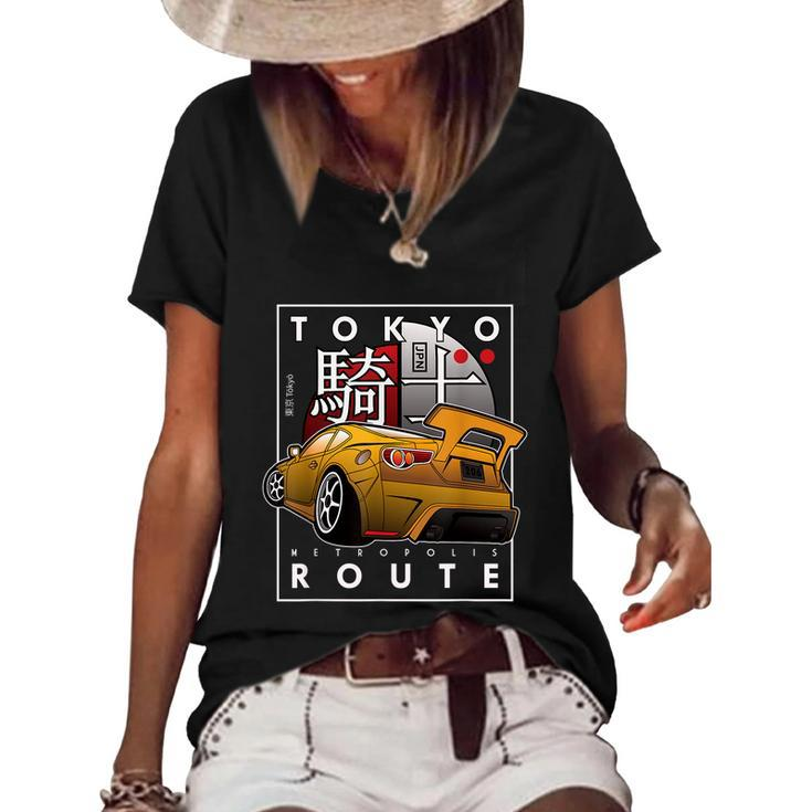 Tokyo Route Drag Racing Japanese Import Car Funny Car Guy Women's Short Sleeve Loose T-shirt