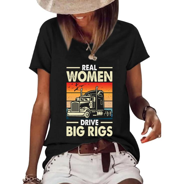 Truck Driver Gift Real Drive Big Rigs Vintage Gift Women's Short Sleeve Loose T-shirt